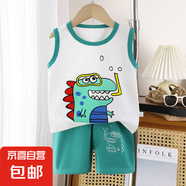 兒童背心套裝夏季純棉男童新款卡通女童短褲衣服韓版寶寶套裝童裝 C13 130 cm建議38-45斤