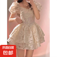 法式方領(lǐng)泡泡袖辣妹連衣裙女夏季新款收腰顯瘦氣質(zhì)裙子公主蓬蓬裙 圖片色 S