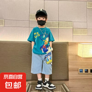 童裝男童夏裝套裝2025新款夏季中小童韓版男孩短袖兒童帥氣兩件套 綠色唐老鴨套裝 110 建議身高105公分左右