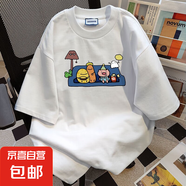 純棉美式復(fù)古個(gè)性卡通短袖t恤女款夏季小眾寬松半袖學(xué)院風(fēng)上衣潮 白色【220g精梳純棉】 L
