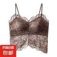 無痕蕾絲性感美背吊帶女帶胸墊一體式背心夏季薄款透氣外穿打底衫 咖色-1件裝 L (建議110-130斤)