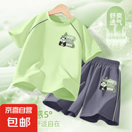【2件套】男童速干套裝2025新款男大童夏季運(yùn)動(dòng)服兩件套兒童衣服 歲歲抱竹K柚綠+歲歲抱竹K柚綠 130