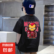 2025純色童裝卡通蜘蛛俠兒童印花短袖男孩t恤夏裝中大童半袖上衣 黑色-鋼鐵俠前后 120