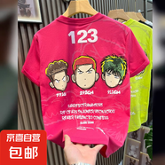 夏季新款發(fā)泡印花卡通燕尾短袖T恤男時(shí)尚潮流刺繡百搭寬松半袖MB 玫紅色 L