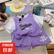 兒童短袖球服套裝新款男童運動服女童速干透氣短褲中小童k552 紫色 130 cm