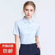 藍色立領(lǐng)職業(yè)襯衫女2025春夏新款高級通勤白領(lǐng)正裝氣質(zhì)修身襯衣潮 B613藍色【暗扣】短袖 5XL 推薦【155-165斤】