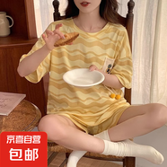 2025睡衣女夏天棉質(zhì)短袖短褲夏季薄款卡通少女生休閑家居服套裝 HZ33410 XL