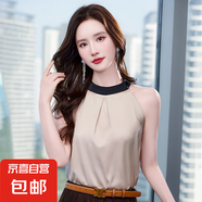 掛脖無袖襯衣女夏季小西裝內(nèi)搭小背心女打底小吊帶外穿設(shè)計(jì)感上衣 杏色 （RF0076） L 碼100-108斤