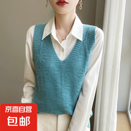 新款春秋針織馬甲女鏤空套頭無袖毛衣坎肩百搭寬松外穿/RYAD412-X 晴空藍 2XL 140-155
