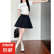 白色蕾絲短裙女2025年夏新款芭蕾風蛋糕裙高腰a字蓬蓬半身裙 高級黑 L 建議體重110-125斤