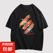 220克純棉2025新款夏印花卡通可愛男女情侶圓領(lǐng)休閑T恤短袖B701YL 黑色【3481】 XL
