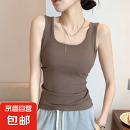 春夏新款寬肩背心女大U領(lǐng)抖音打底內(nèi)搭小背心女無(wú)袖坎肩 摩卡棕 XL 建議115-130斤