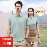 【阿瑪尼制造商】含桑蠶絲短袖POLO衫男女通勤體恤夏季翻領T恤 豆綠 4XL