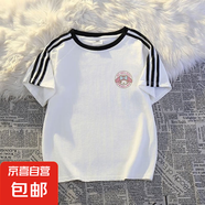 女童純棉短袖t恤夏季新款卡通童裝寬松洋氣中大童三條桿半袖上衣 白色-圓小麗歐 150