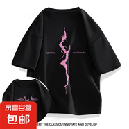 美式復(fù)古嘻哈短袖t恤男女寬松設(shè)計(jì)感夏季半袖上衣220克純棉體恤 844黑色純棉(h大歐姆定律前后標(biāo)) M