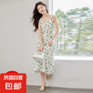 法式茶歇碎花吊帶連衣裙女夏季2025新款設(shè)計(jì)感小眾收腰氣質(zhì)中長(zhǎng)裙 綠色（單件連衣裙） XL