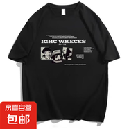 220克純棉復(fù)古潮牌男女情侶款夏季美式印花寬松短袖上衣服t恤 1014黑色【三圖動漫】 2XL