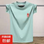 夏季冰絲短袖t恤男2025新款港風(fēng)打底潮流體恤圓領(lǐng)寬松百搭上衣-SL 綠色（紅底中國(guó)） 4XL 【165-185斤】