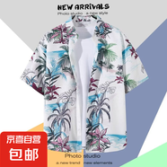 泰國風(fēng)夏威夷花襯衫短袖男女情侶裝松弛感潑水節(jié)度假沙灘碎花襯衣 2112 XL