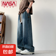 NASA BASE水洗牛仔褲男夏季新款復(fù)古寬松大碼直筒闊腿褲美式褲子 JYF-2562藍(lán)色 4XL