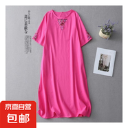 夏季新款寬松大碼文藝重工刺繡遮肉顯瘦連衣裙減齡中長(zhǎng)款連衣裙 玫紅色 807 M