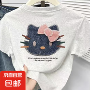 Hello Kitty童裝女童白色短袖T恤夏季兒童卡通印花上衣百搭體恤 白灰色 白灰色 160 cm