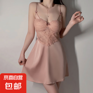 純欲性感睡衣緞面蕾絲大碼加胸墊吊帶睡裙外袍家居服套裝 玫瑰金（睡裙） M 80-105