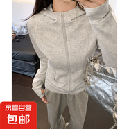 灰色連帽衛(wèi)衣女春秋季2025新款韓版修身開衫長(zhǎng)袖運(yùn)動(dòng)瑜伽上衣外套 淺灰 XL 適合（125-140斤）