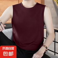 男士圓V領(lǐng)背心男修身韓版無(wú)袖坎肩休閑運(yùn)動(dòng)透氣背心  JS純色無(wú)袖 圓領(lǐng)紅色 4XL