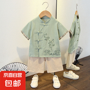 兒童裝漢服2025新款唐裝夏季寶寶男童夏款古裝男孩中國(guó)風(fēng)古裝套裝 飛燕套裝豆綠色 130