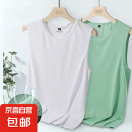 【排汗裸感速干】冰絲網(wǎng)眼透氣無(wú)袖背心t恤寬松運(yùn)動(dòng)背心男馬甲男 白色+綠色 2XL 【推薦125-145斤】