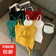 落日橘黃色吊帶女多巴胺穿搭后背交叉蝴蝶結(jié)無袖上衣帶胸墊小背心 9069# 黑色 均碼 70-125
