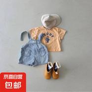 衣念你韓版ins牛仔背帶小短褲男女寶寶百搭寬松背帶褲夏天短款透 天空藍 80 cm