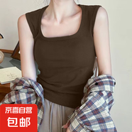 夏季新款內(nèi)搭無(wú)袖打底衫白色吊帶方領(lǐng)背心女胖mm大碼顯瘦外穿上衣 K10-深咖色 2XL 建議體重130-150斤