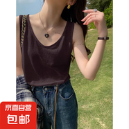 純色吊帶背心t恤女夏季2025新款寬松工字型無袖打底休閑上衣外穿 深咖色 L 建議105~115斤