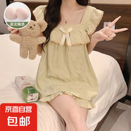 甜美花邊睡衣女夏季云朵棉帶胸墊吊帶性感小個子簡約寬松家居服 002綠色 M