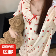 冰雪絲睡衣女夏季秋季短袖短褲2025新款冰絲夏秋季款家居服 F12紅草莓凱蒂貓 L (158-164高 100-120斤)