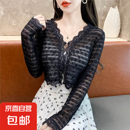 蕾絲防曬開衫上衣女夏季薄款外搭配吊帶裙的小披肩短款外套空調(diào)衫 黑色 L （體重115以內(nèi)）