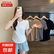純欲風圓領(lǐng)弧形下擺短袖t恤女夏韓版修身不規(guī)則上衣短款KJY#A007# KJY#A007#白色 L 【97-109斤】