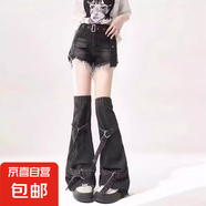 大碼千禧辣妹穿搭y2k牛仔短褲女2025夏季薄款日系腿套兩件套胖mm 黑色 S
