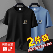2025夏季新款冰絲短袖t恤簡約時尚寬松冰感男款短袖體恤上衣-SL 黑色+霧藍色 5XL 【180-200斤】