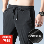 夏季運動(dòng)短褲男冰絲網(wǎng)眼透氣五分褲男士寬松大碼運動(dòng)休閑褲大褲衩 純黑【蝴網(wǎng)長(cháng)褲】 L 建議100-115斤