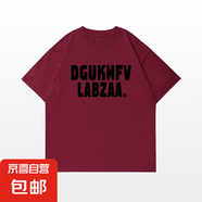 220克純棉夏季嘻哈短袖高街字母印花潮流美式復古寬松T恤B701YL 酒紅色 M