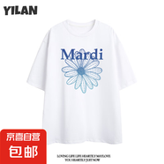 220克純棉Mardi小雛菊印花短袖t恤顯瘦半袖上衣女休閑T上衣B701YL 白色【2692藍】 M