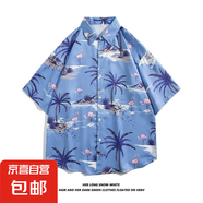 泰國風夏威夷花襯衫短袖男女情侶裝松弛感潑水節(jié)度假沙灘碎花襯衣 2117 3XL