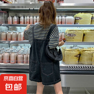 減齡氣質(zhì)設(shè)計(jì)感牛仔背帶短褲女2025夏季薄款大碼洋氣連體褲胖妹妹 黑灰色牛仔背帶短褲單件 L