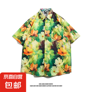東南亞夏威夷短袖花襯衫五分袖男女同款情侶沙灘度假夏季碎花襯衣 5101綠色 XL