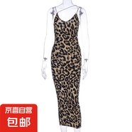 歐美2025夏季女裝吊帶無袖V領(lǐng)連衣裙時(shí)尚性感中長裙 豹紋 M