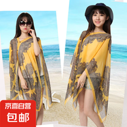 優(yōu)雅復(fù)古雪紡印花防曬披肩夏天女絲巾開衫度假海灘超大薄款沙灘巾 復(fù)古-黃色 100-155