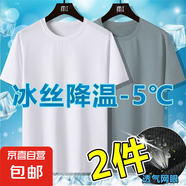 夏季冰絲透氣網(wǎng)眼鏤空男士短袖t恤寬松簡約百搭速干運動上衣服-SL 【網(wǎng)眼T恤：純色】白+淺灰 2XL  建議130-145斤